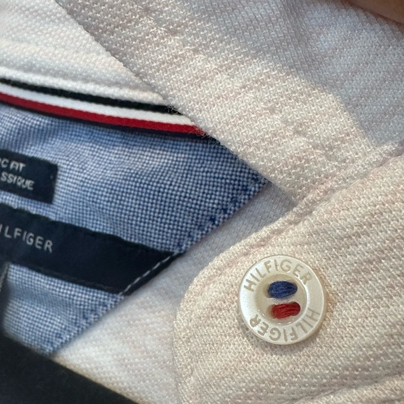 Tommy Hilfiger Pink White Striped Button Down Shirt with Gold Embroidered Logo - Picture 9 of 14